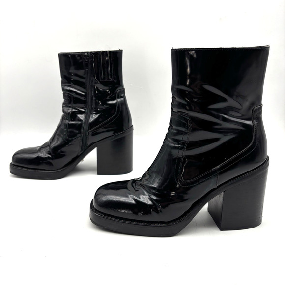 Jeffrey Campbell MAXEN 2 Black Patent Leather Block Heel Platform Boots Size 7 - Picture 2 of 16